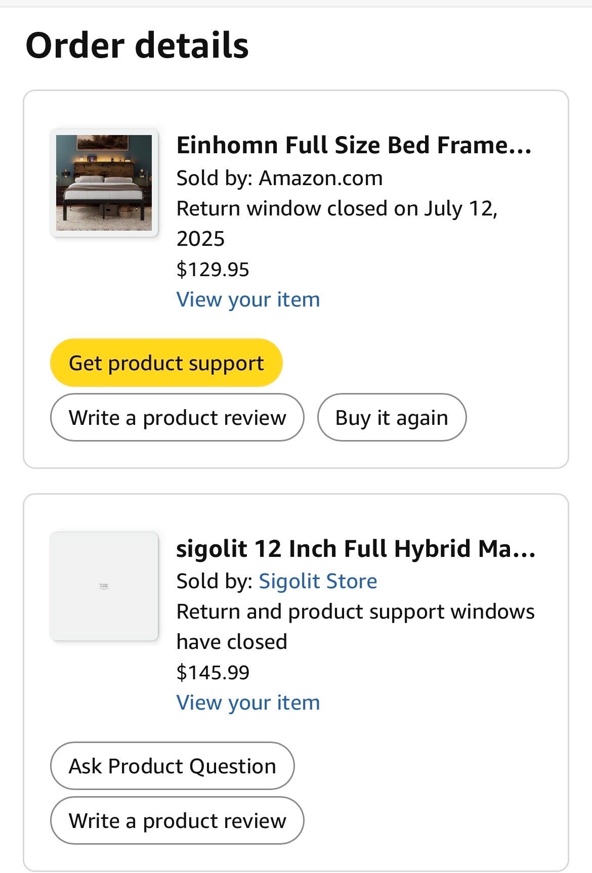 [판매] 풀사이즈 침대 프레임 + 매트리스 세트 ($130) - 상태 좋습니다! 이미지 1