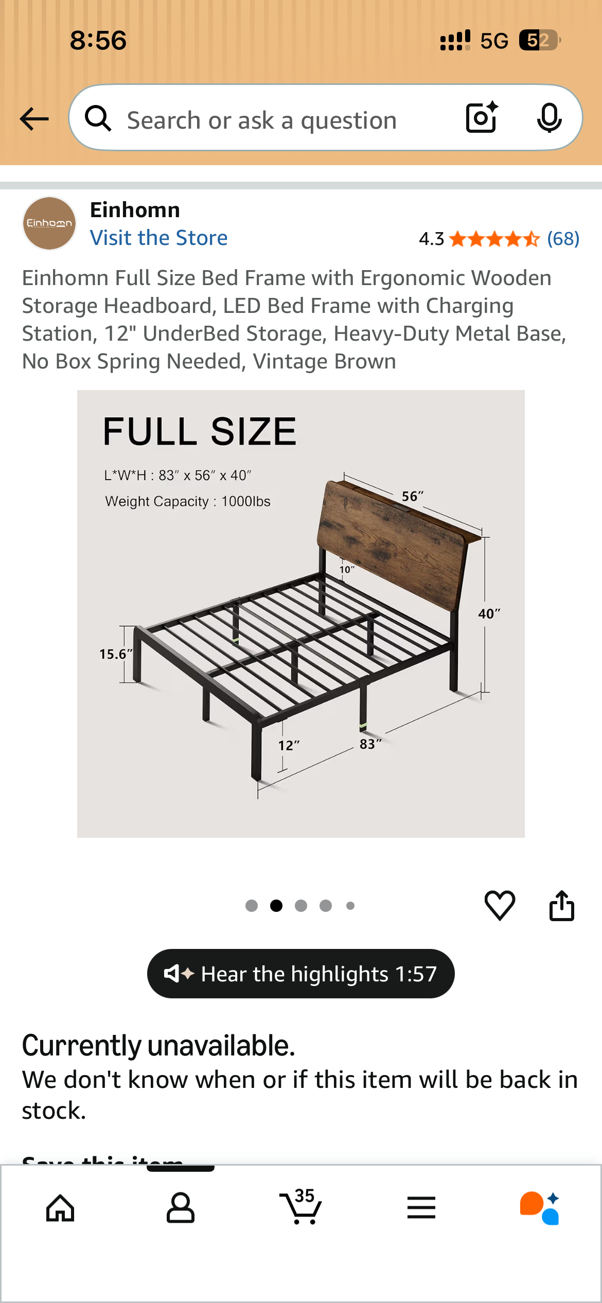 [판매] 풀사이즈 침대 프레임 + 매트리스 세트 ($130) - 상태 좋습니다! 썸네일 3