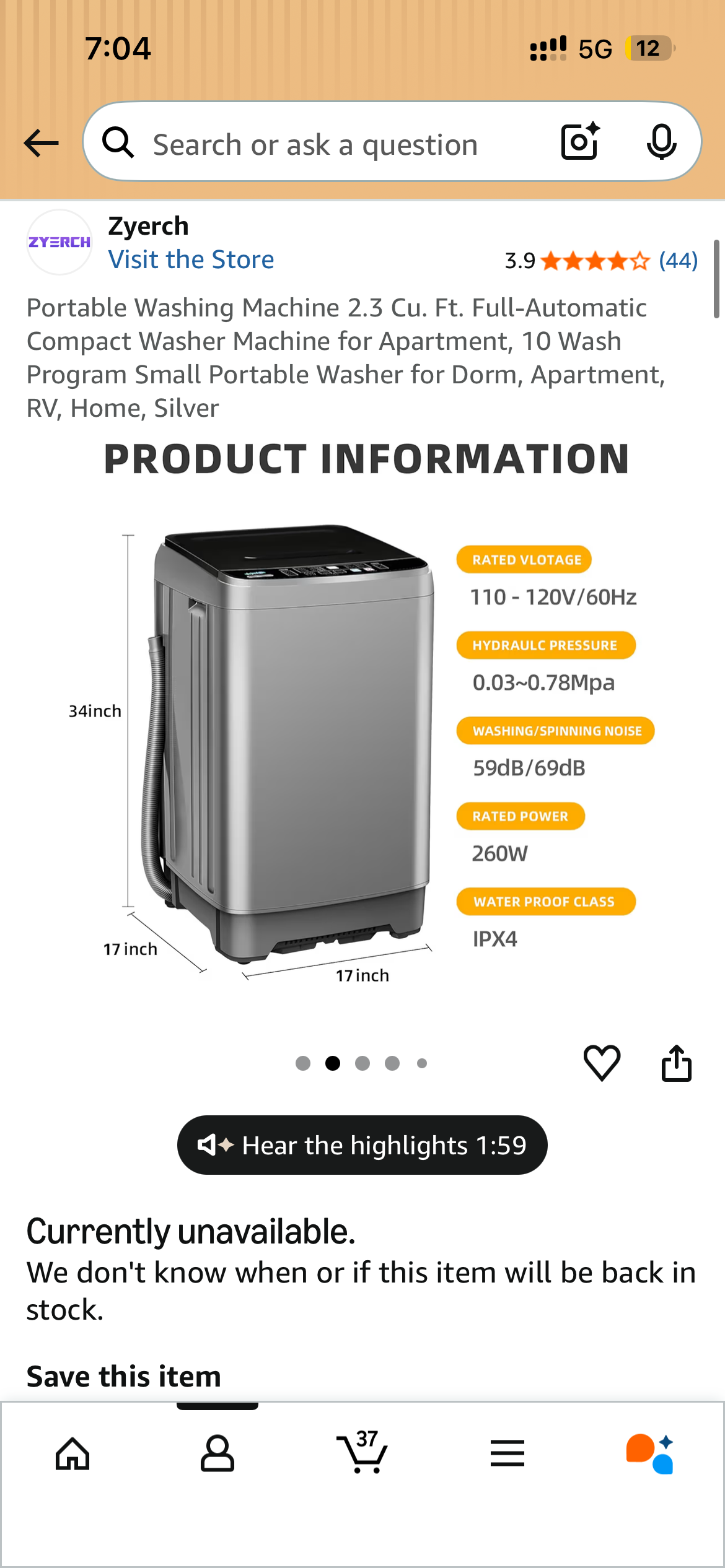 [판매] Zyerch 포터블 세탁기 + 이동식 바퀴 세트 ($130) 썸네일 3