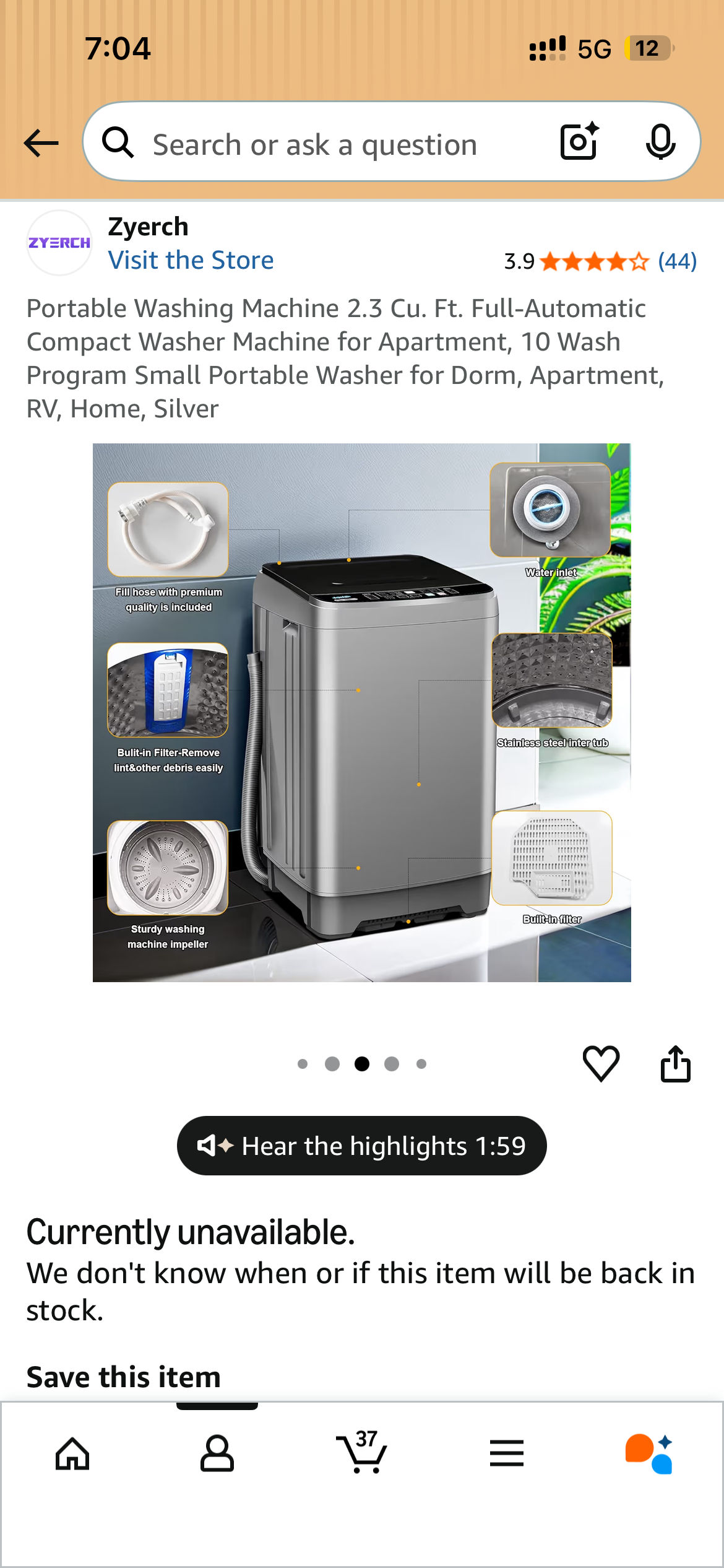 [판매] Zyerch 포터블 세탁기 + 이동식 바퀴 세트 ($130) 썸네일 4