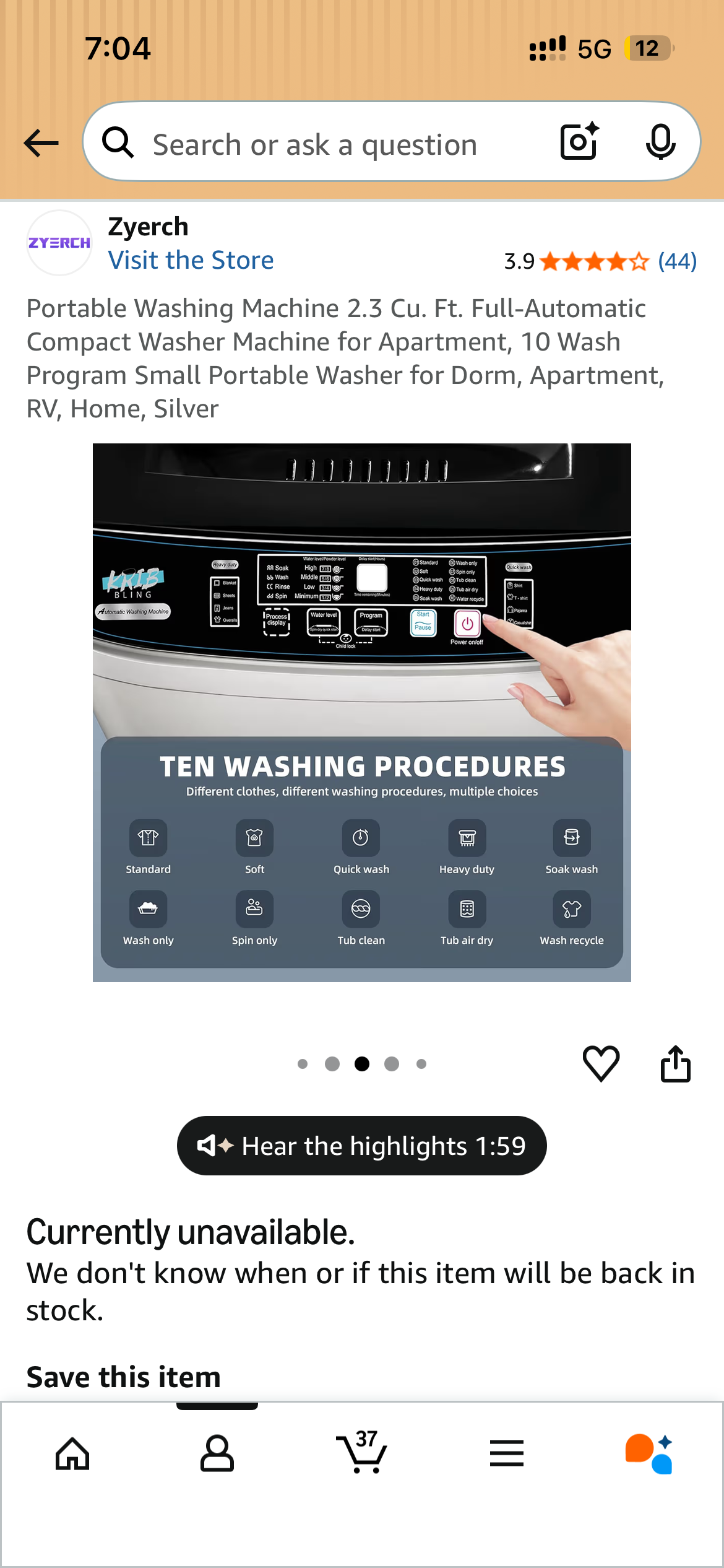 [판매] Zyerch 포터블 세탁기 + 이동식 바퀴 세트 ($130) 썸네일 5